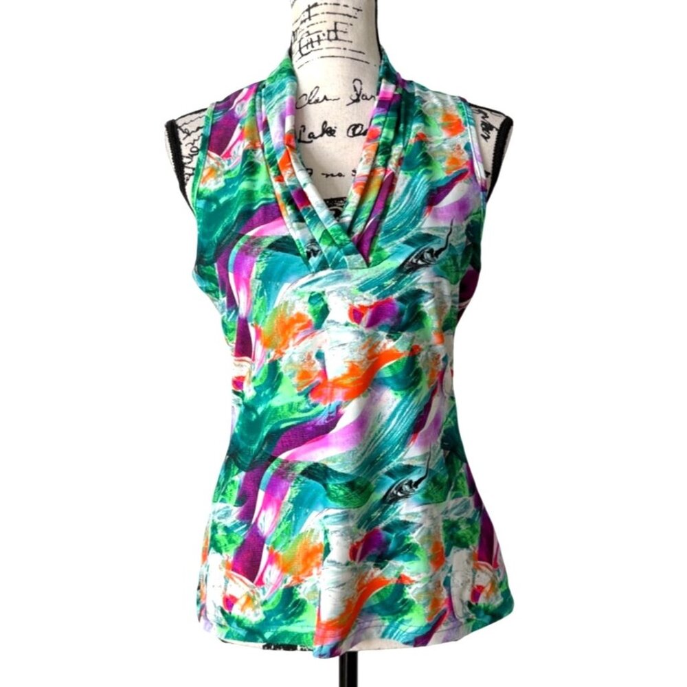 Tzu Tzu Multicolor Abstract Print Sleeveless V-Neck Top